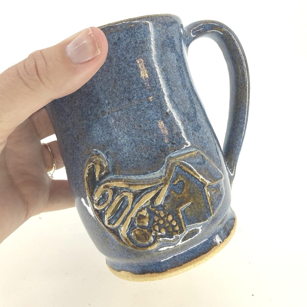 Vintage Pottery Mug USA‎ Blue Glaze Coffee Tea Home Cottage Smoke Large Size